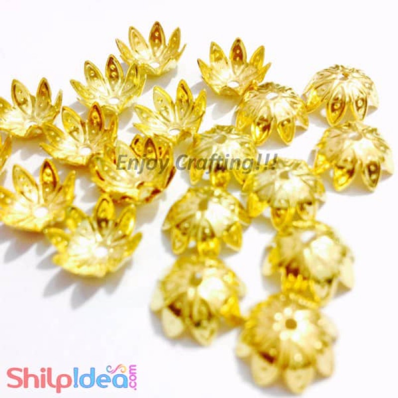 Bead Caps 10mm - 8 Leaves - Golden - Pack of 20